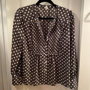 J Crew top with grey and while polka dots